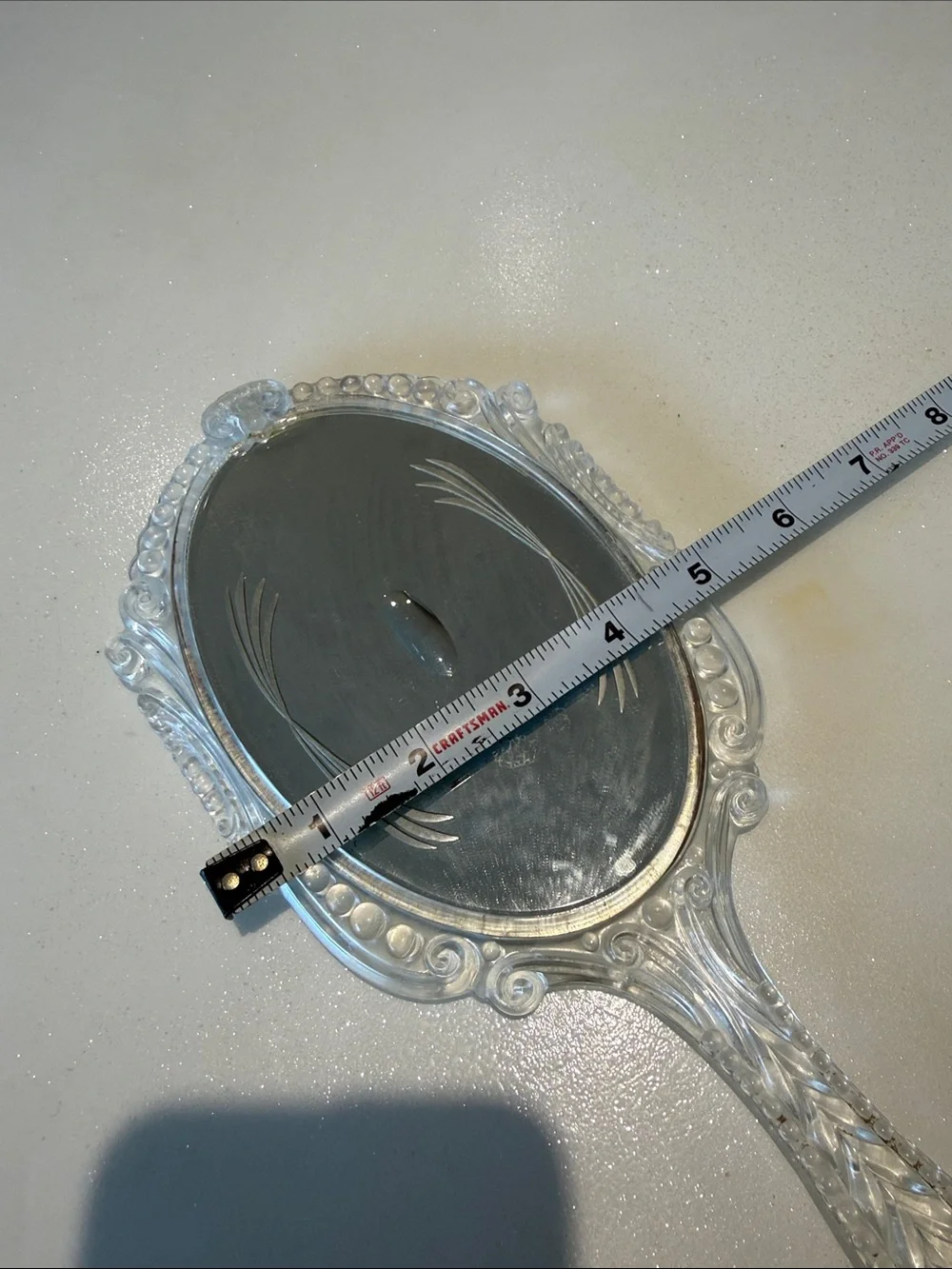Vintage Clear Lucite Handheld Vanity Mirror